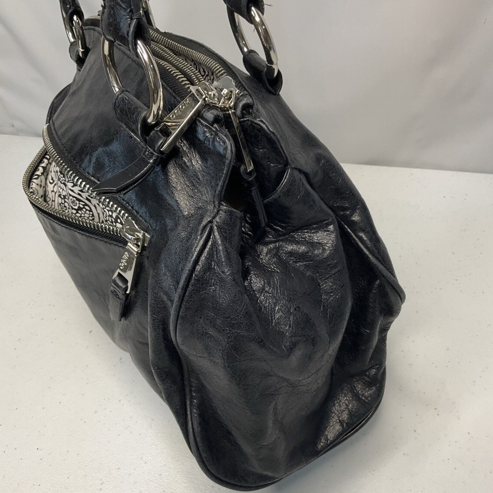 HOBO International Womens Black Polished Leather Shoulder Bag Satchel Purse - Picture 2 of 10